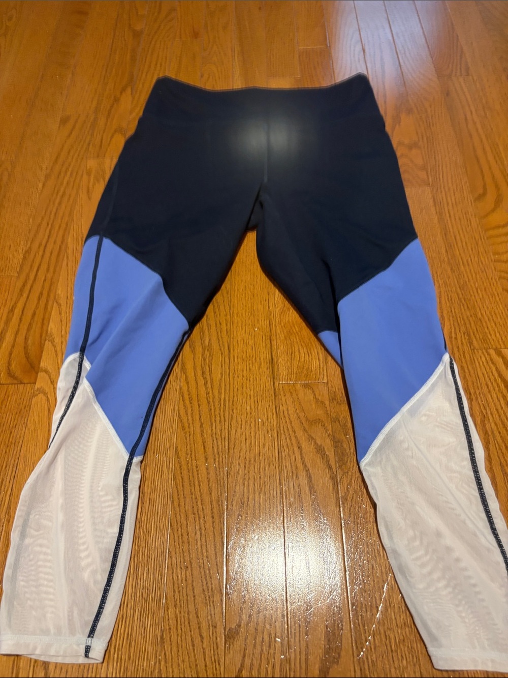 Fabletics Colorblock Athletic Leggings - Black, Periwinkle & White Size L